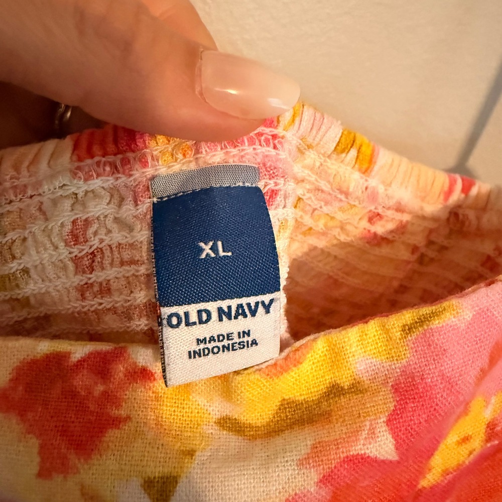 Old Navy Floral Linen Blend Tie Strap Mini Dress Pink Orange Yellow XL‎ Summer - Picture 4 of 6